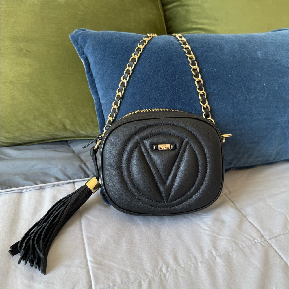 Valentino By Mario Valentino Black and Gold Quilted Crossbody Bag